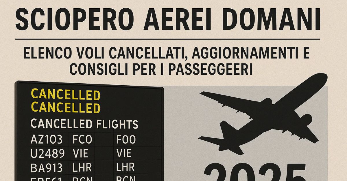 Sciopero Aerei Domani: Elenco Voli Cancellati, Aggiornamenti e Consigli per i Passeggeri 2025